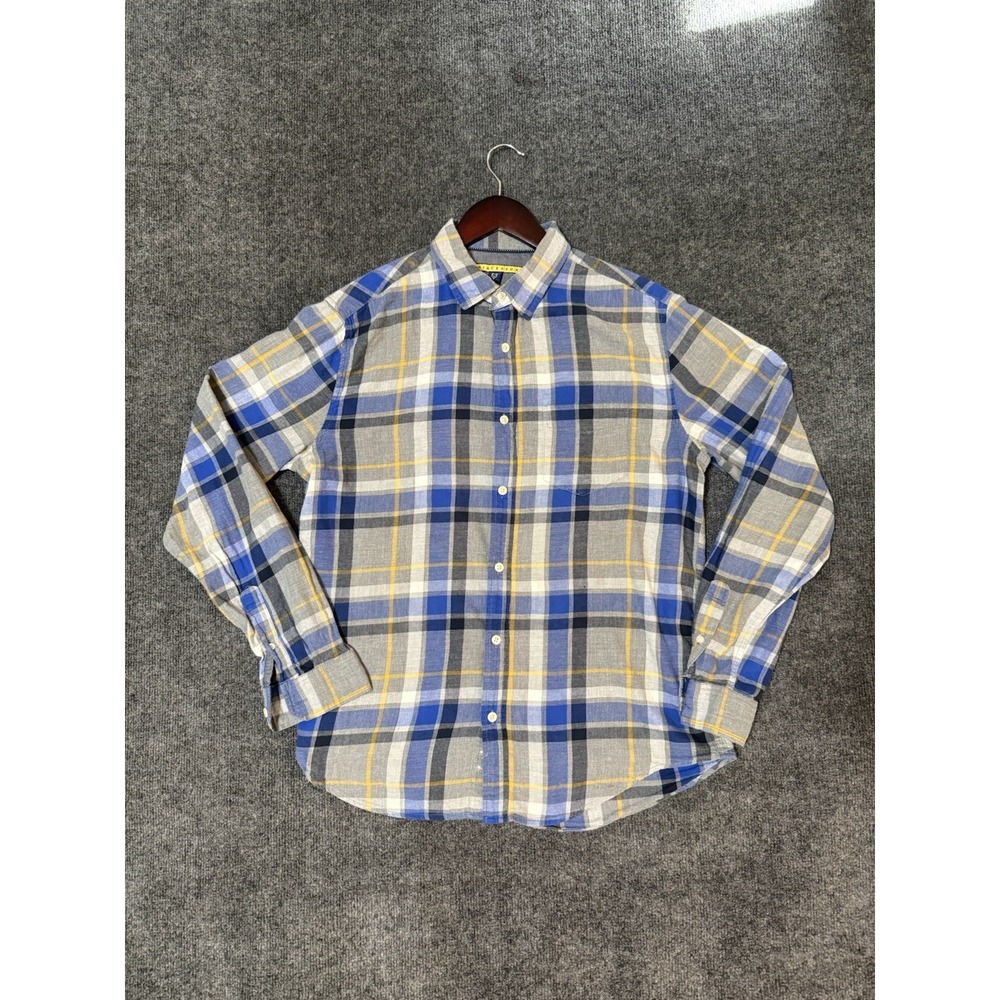 Prince & Fox Size Med Flannel Shirt Yellow Blue Plaid